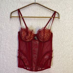 Victoria’s Secret Red Mesh Lace Satin Bustier Corset Top Size 34B NWT